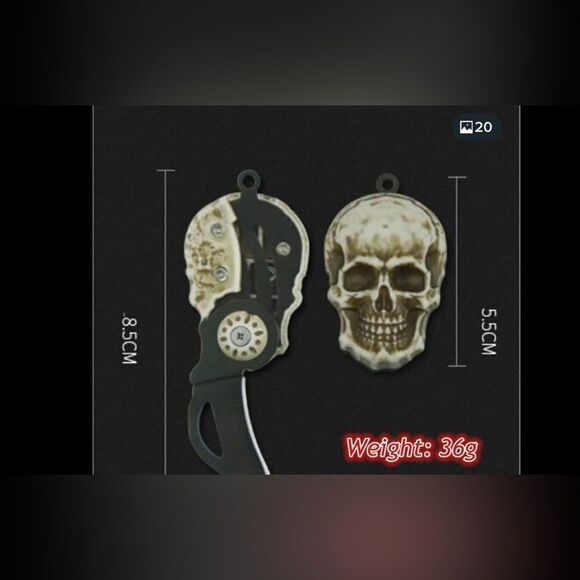 Retro skull pocket mini folding knife necklace, keychain, pendant EDC Tool. - Picture 3 of 9